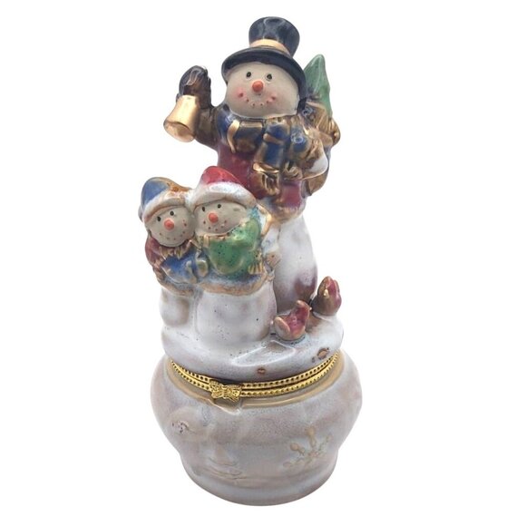 Kirklands Potters Garden Ceramic Snowman Keepsake Trinket Box Christmas Holiday - Picture 1 of 7